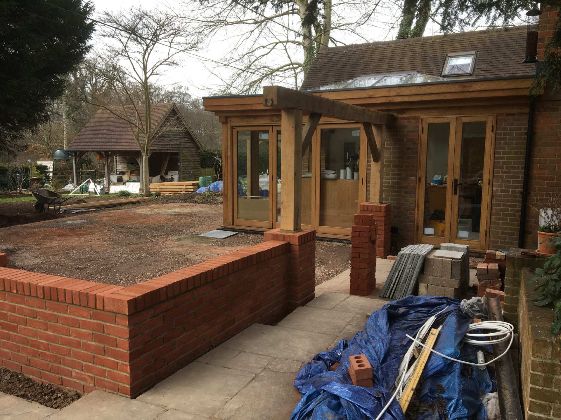 New brick wall and piers